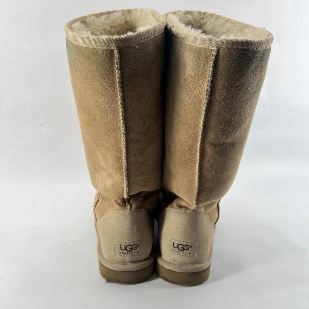 UGG Classic Tall Boots 5815 Womens 8 Suede Sheepskin Shearling Tan Beige Leather